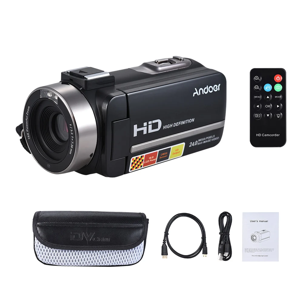 Andoer HDV-3051STR 24M Цифровая видеокамера 1080P Full HD с ночной съемкой Горячий башмак Цифровая видеокамера 3," 16X цифровой зум