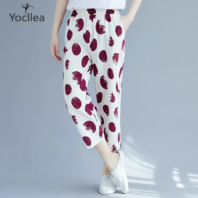 

Summer Plus size Women Pants female All match Print Ankle-Length Pants Casual Trousers Elastic High Waist Harem Pants Bottom