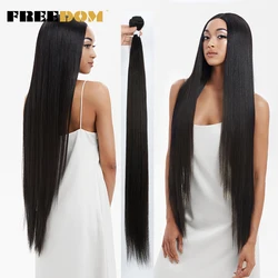 FREEDOM Synthetic Hair Weave 36 inch Long Yaki Straight Hair Bundles Weave 130g/pc Ombre 613 Brown Ponytail Hair Extensions