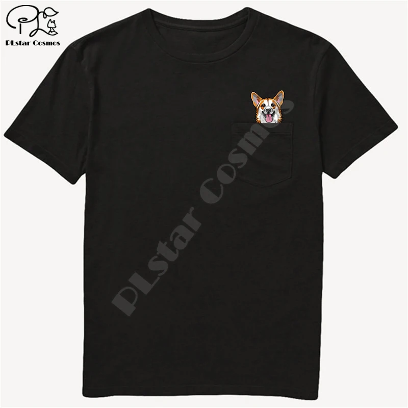 

German Shepherd In Pocket T Shirt Dog Lovers Black Cotton Men Made in USA Cartoon t shirt men Unisex New Fashion tshirt style-10