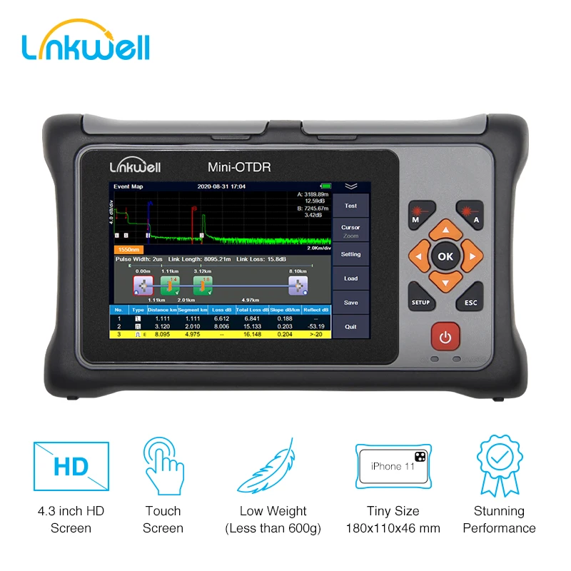 

Pro MINI OTDR 1310/1550nm 26/24dB Fiber Optic Reflectometer Touch Screen VFL OLS OPM Event Map Ethernet Cable Tester Equipment