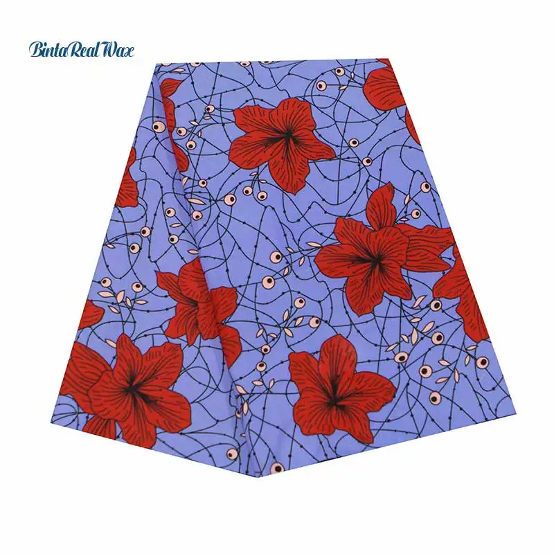 

2020 Africa Ankara Polyester Red Follow Purple Base Wax Prints Fabric BintaReal Wax High Quality 6 Yards for Clothes FP6336