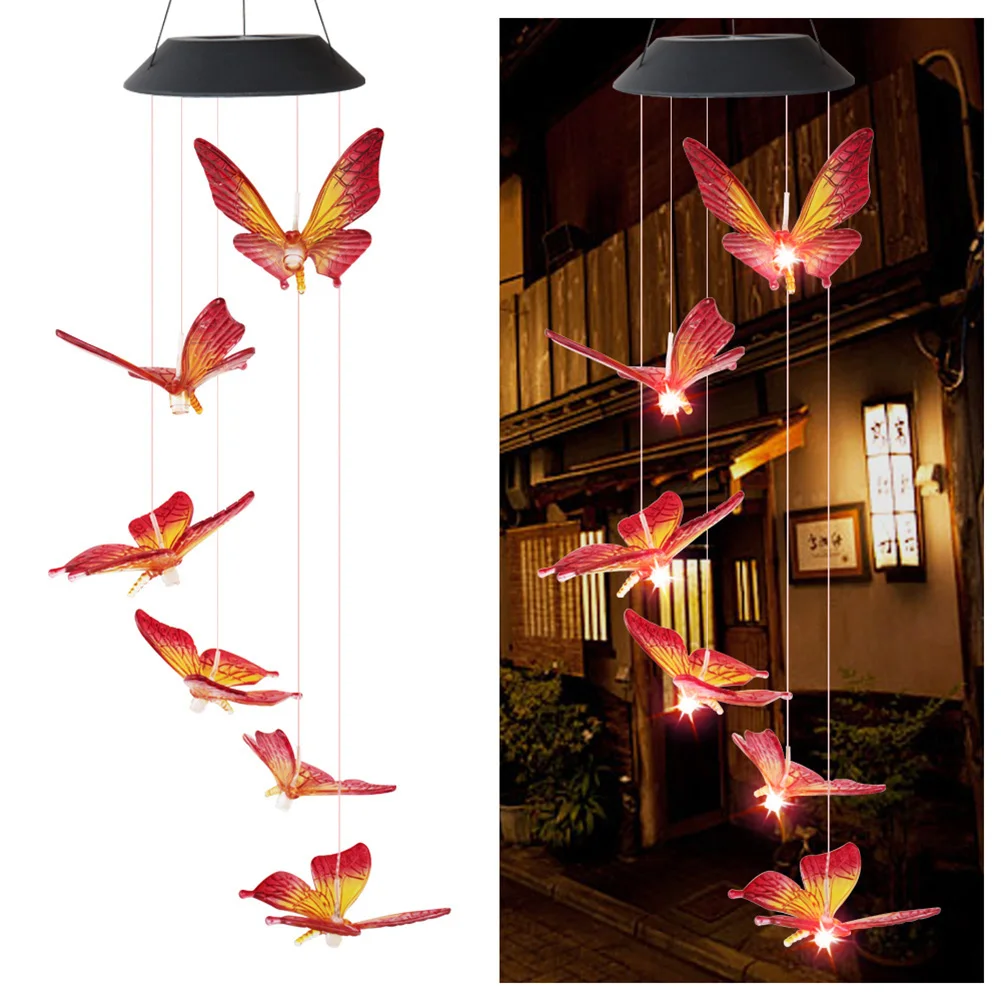 best solar lights LED Colorful Solar Power Wind Chime Crystal Hummingbird Butterfly Waterproof Outdoor Windchime Solar Light for Garden Patio solar fence post lights Solar Lamps