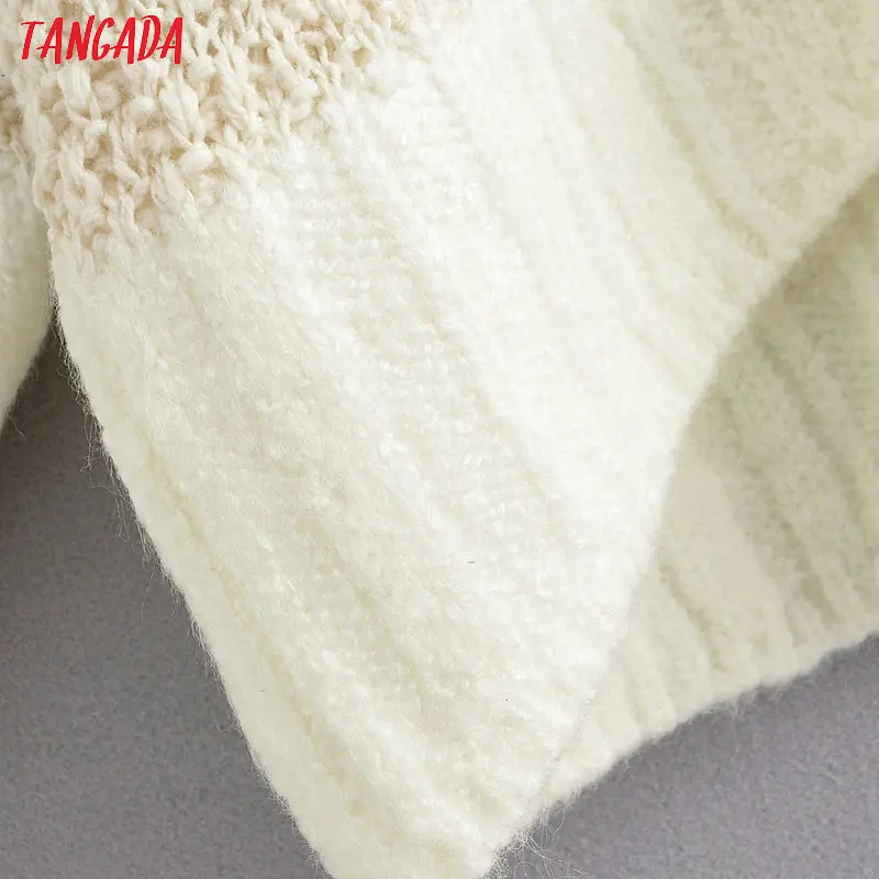 Tangada корейский шик для женщин негабаритных Сладкий кружевной лоскутный Свитер Винтаж Дамы бежевый вязаный джемпер Топы QJ147