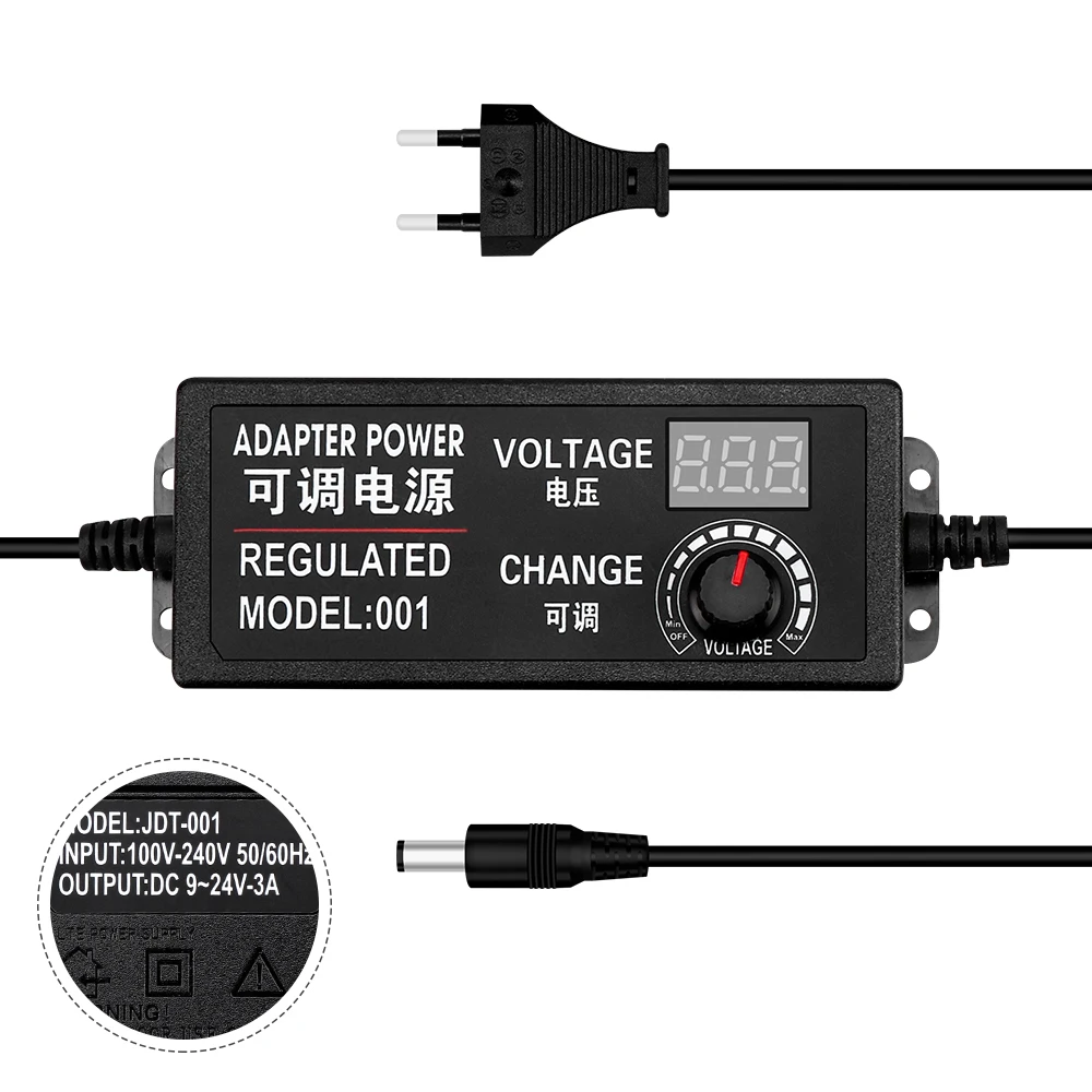 EU 9-24V 3A Универсальный адаптер Powet AC110V-240V к DC 3-12V 5A/9-24 V 3A/3-24 V 2A напряжение Регулируемый/сменный с экраном дисплея - Цвет: EU 9-24V 3A