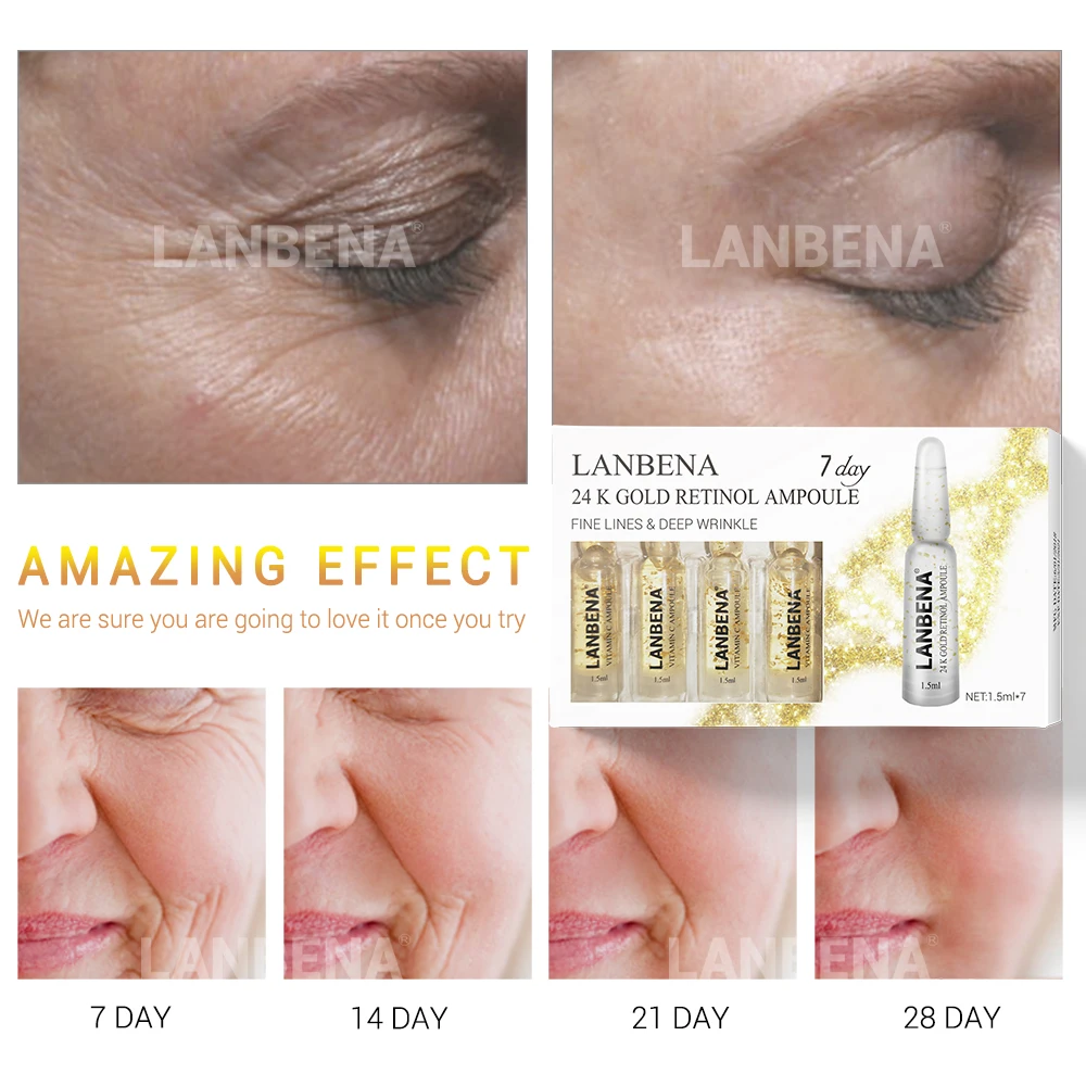 LANBENA 7 Days Ampoule Serum Hyaluronic Acid+Vitamin C+24K Gold Retinol+Q10+Ceramide Anti-Aging Wrinkle Moisturizing Skin Care LANBENA 7 Days Ampoule Serum Hyaluronic Acid+Vitamin C+24K Gold Retinol+Q10+Ceramide Anti-Aging Wrinkle Moisturizing Skin Care