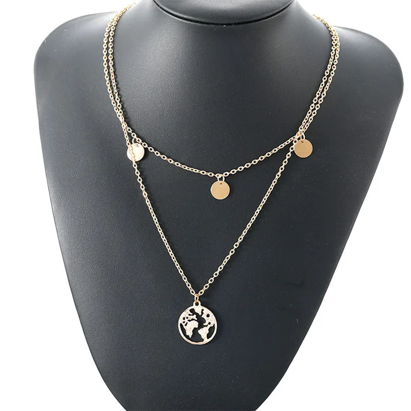 Multi-Layer Necklace World-Map Gift Jewelry Clavicle-Chain Female Exquisite Simple-Design