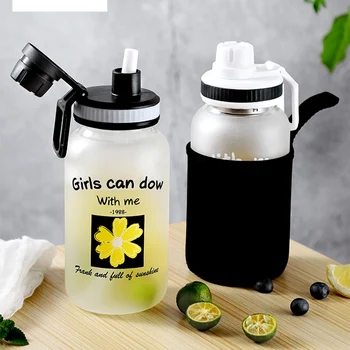 

Glass Water Bottle With Scale Straw Directly Drinking Double Use Drink Water Bottles Leakproof Portable 700ml 1000ml