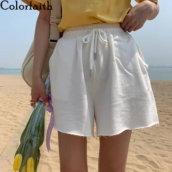 Colorfaith New 2021 Summer Women Shorts Wide Leg High Elastic Waist Casual Beach Loose joggers Lace Up Shorts Trousers P1948 1
