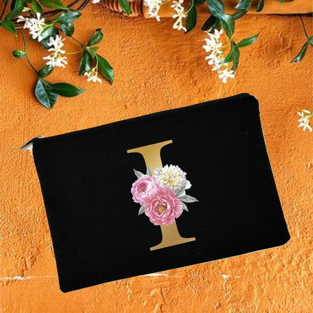 Bridesmaid Makeup Bags Floral Alphabet Print Cosmetic Case Bridal Party Make Up Pouch Necessaries Lady Tote Purse Wedding Gifts W05717-TBBK-D