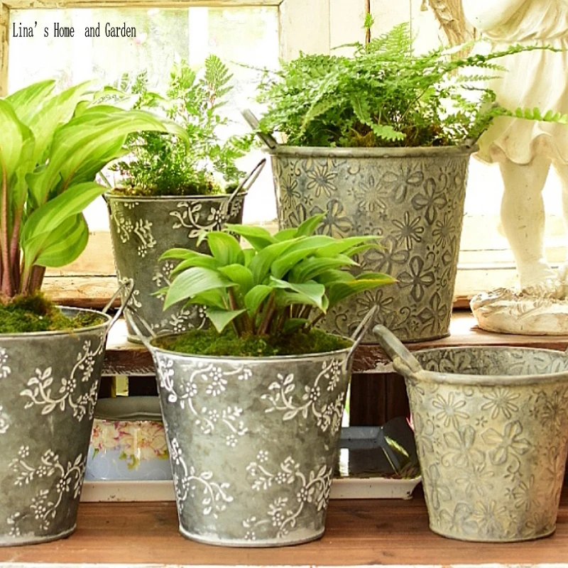 

garden handmade retro vintage small metal buckets handles