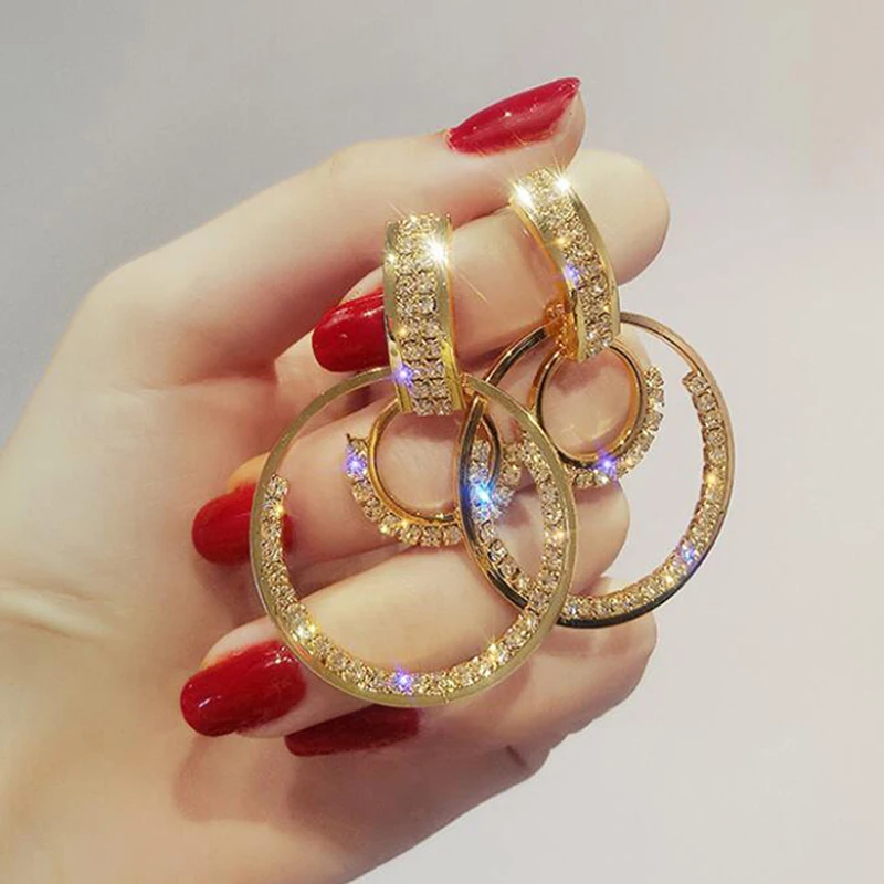 2 шт./компл. модные серьги женские панк золотые серебряные хрустальный круглый набор сережек очаровательные вечерние аксессуары для свадебных ювелирных изделий