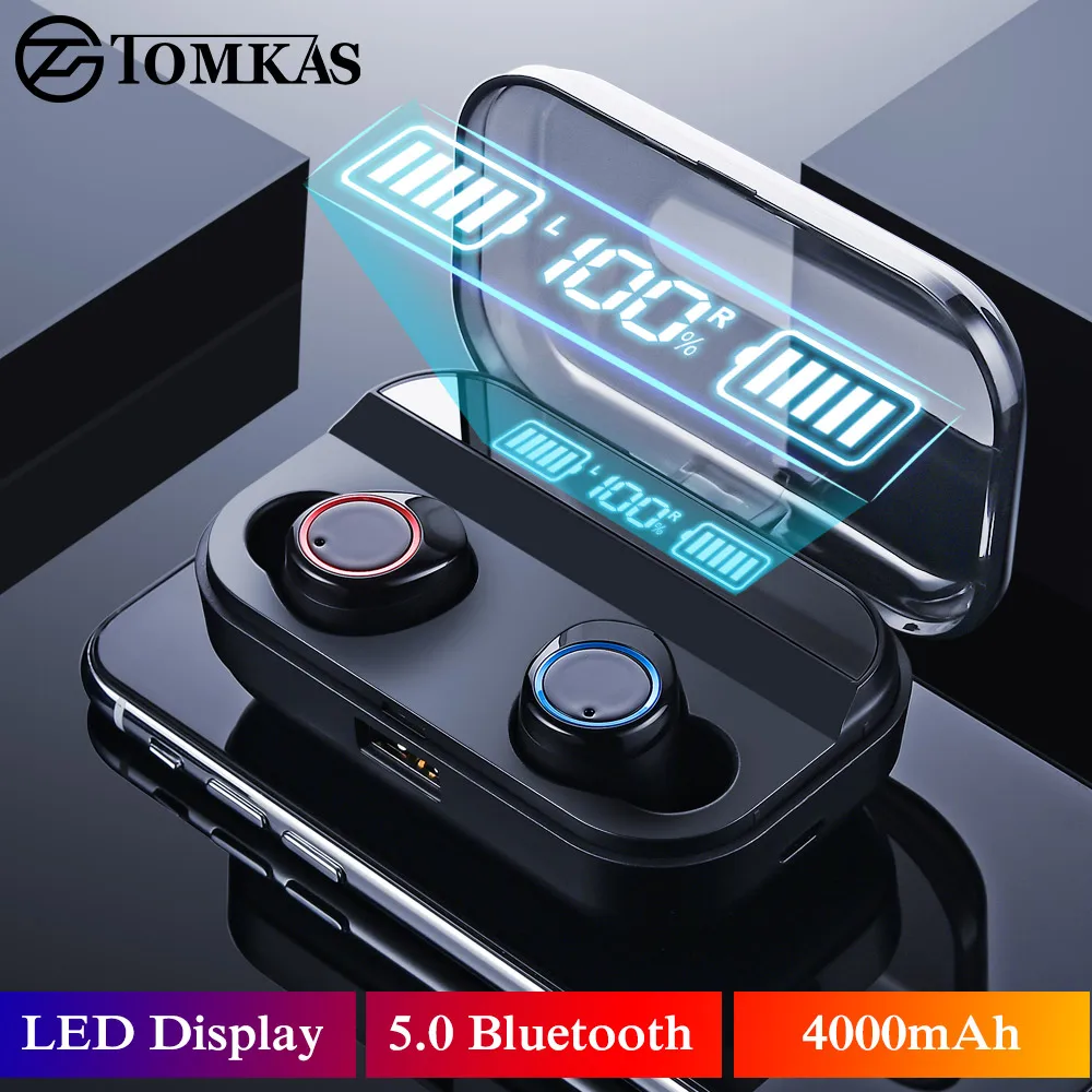 Baratos Auriculares inalámbricos TWS V5.0 auriculares Bluetooth pantalla LED 4000mAh banco de energía Control táctil auriculares deportivos con micrófono Dual