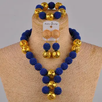 

Europe and America Nigerian beads African necklace royal blue simulated pearl party jewelry set ZZ05