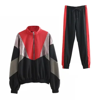 

Zipper Patchwork Tracksuit Set Women Casual Tops And Pants sportwear Female Suit Long Sleeves Sweatshirts 2 Two Pieces