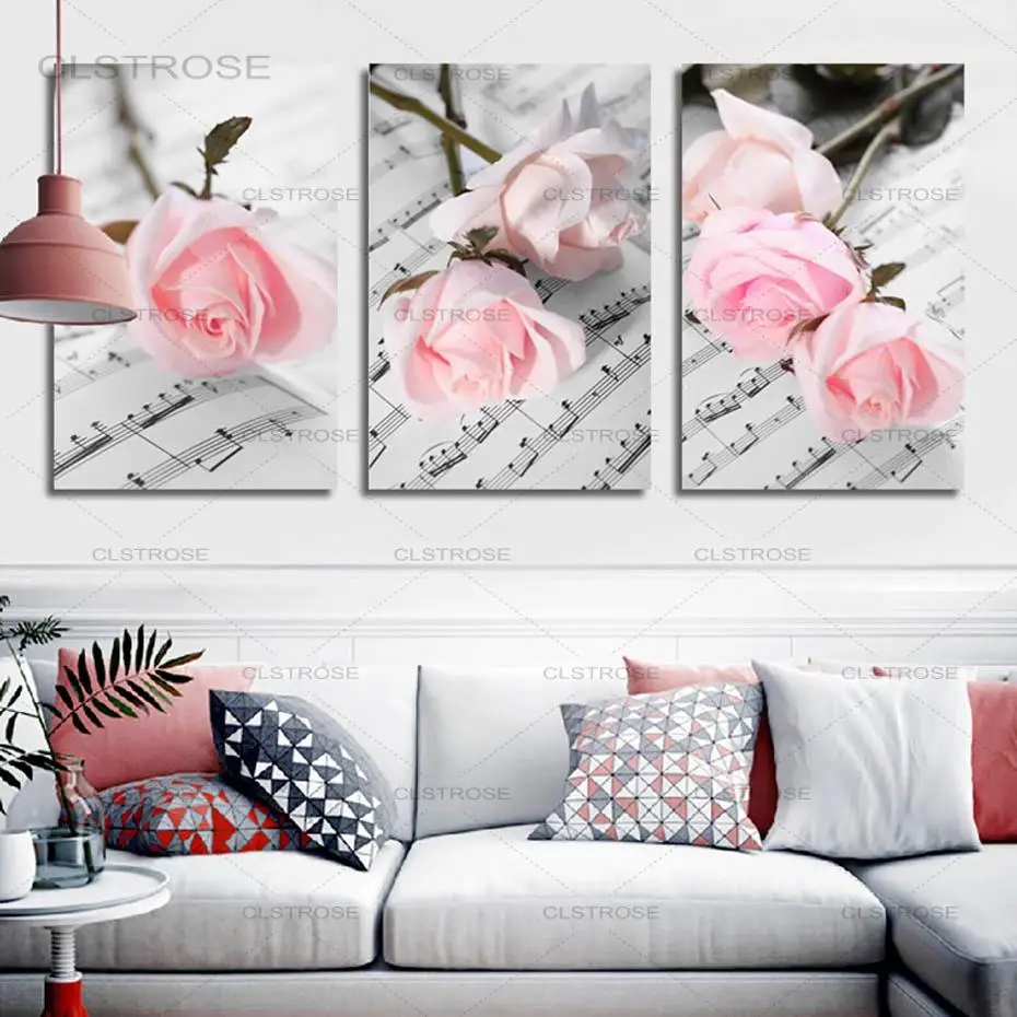 

Flowers Musictabs Wall Art Canvas Paintings Nordic Minimalist Pink Rose Wall Pictures Prints Posters Girls Bedroom Home Decor