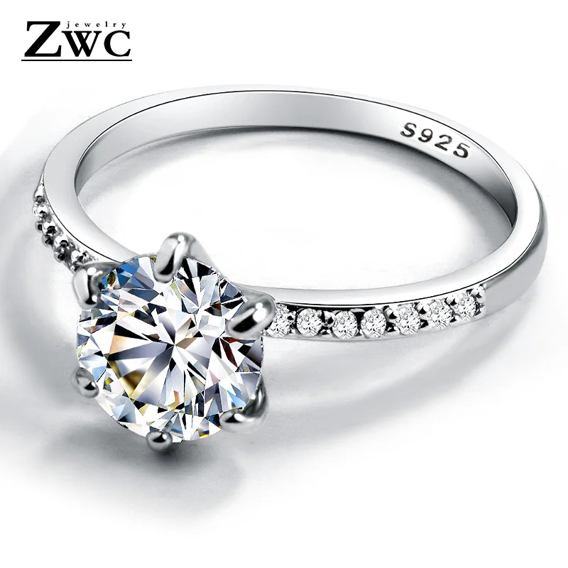 ZWCX Fashion Classic Six Claw AAA Zircon Wedding Rings for women Jewelry Wedding Engagement Female Crystals Ring Gift - Main Stone Color: Silver 1