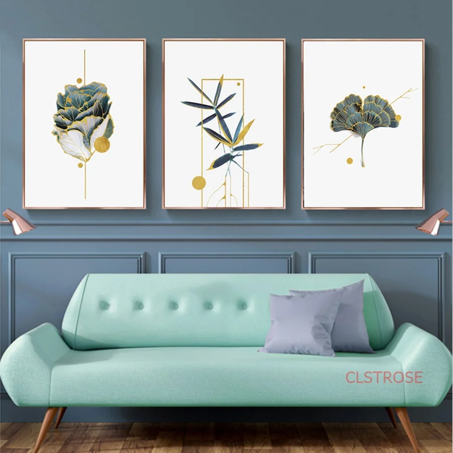 

Chinese Style Art Poster Abstract Plant Painting Flower Bamboo Golden Line Canvas Wall Pictures For Home Decoration No Frame