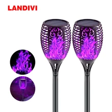 

LANDIVI Purple Solar Torch Light with Flickering Flame 33 leds Waterproof Solar Flame Light Dusk to Dawn Auto On/Off for Garden