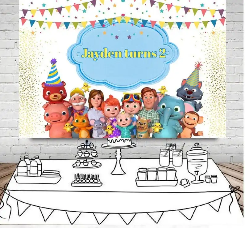 

Mehofoto Photography Backdrop COCOMELON Printed Vinyl Backdrop Baby Shower Birthday Boy Background Photography Photo Backdrop