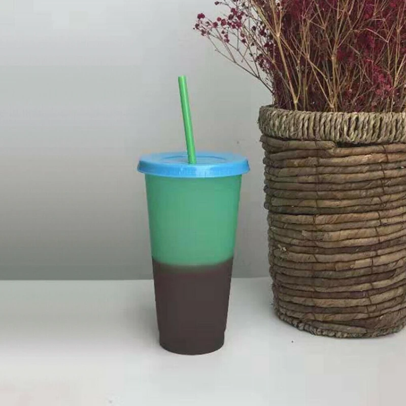 5Pcs/Set Reusable Plastic Temperature Color Changing Cold Cup Summer Drink Water Mug