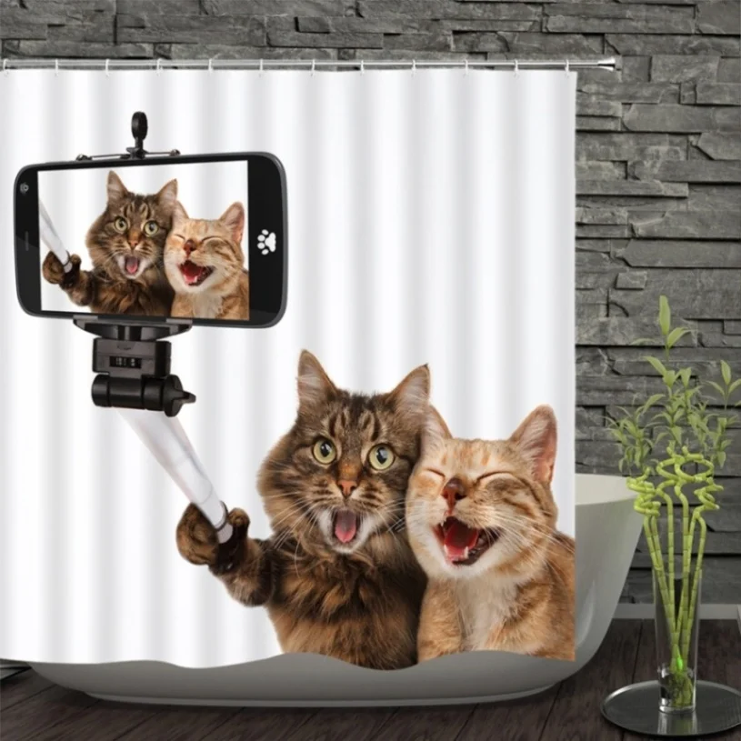 10 3D кошки занавеска для душа s Cutely Pet Cat принимать ванну креативный Водонепроницаемый полиэстер ткань занавеска для душа Ванная комната прямая покупка - Цвет: 10