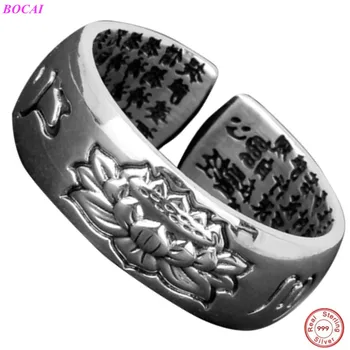 

BOCAI S990 sterling silver rings women jewelry personality men's Retro Thai silver ring Buddhist Heart Sutra open index finger