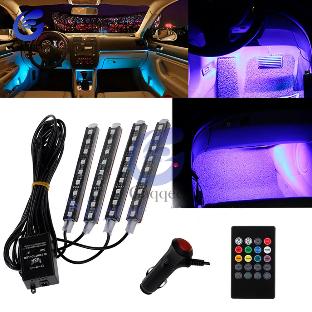 Авто Interni RGB цвет 9 светодиодный светильник комплект беспроводной музыкальный контроль автоматический контроль Лер 7 цветов для авто Вечерние