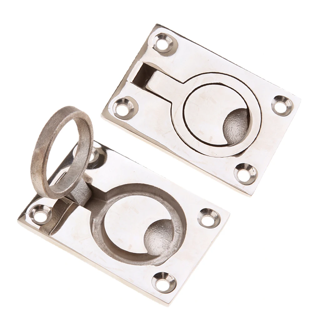 2pcs Silver Floor Latch - 316 Stainless Steel Ring Pull Handle Marine Lifting Handle, 63 x 44mm, for Boat Yacht Marine