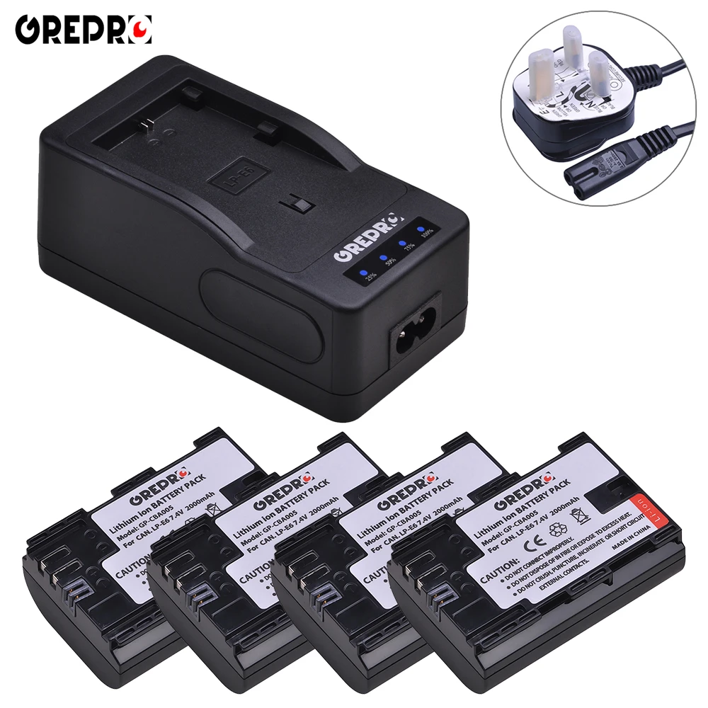 GREPRO LP-E6 батарея+ светодиодный ультра быстрое зарядное устройство для Canon LP-E6 LP-E6N Canon EOS 5D, 5DS, 5DS R, 5D Mark II, 6D, 7D, 60D, 70D, 80D - Цвет: 4B with charger