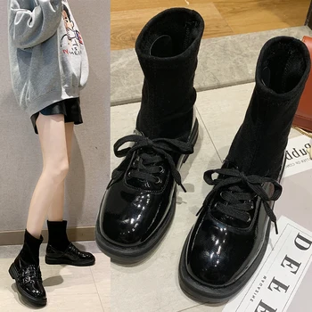 

Size 35-50 Nice New Classic Ankle Boots Women Autumn England Style Platform Shoes Woman Flat Heels Female Vintage Buckle Boot
