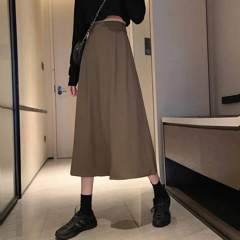 

Long-Skirts For Women 2020 Autumn Korean High Waist Solid Maxi Skirt A-Line Casual Slim Waist Soft Loose Skirts