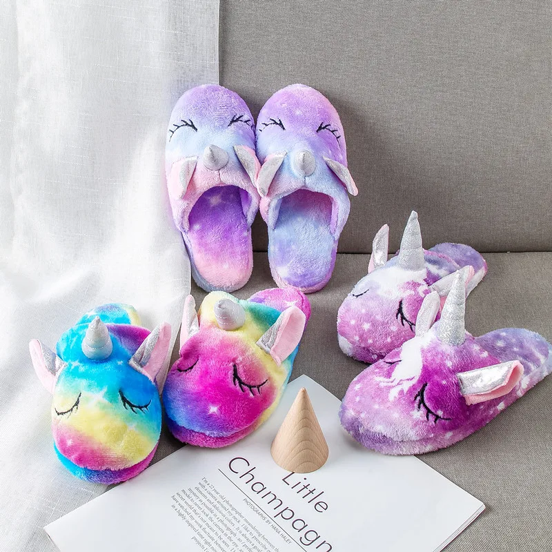Kids Funny Cosplay Shoes Slippers  Children Unicorn Rainbow Slippers for Girls 3 Colors Infant Baby Girls Homewear Shoes