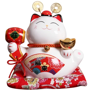 

6-inch Ceramic Lucky Cat Ornaments Creative Desk Lucky Cat Piggy Bank Wealth Cat Piggy Bank Doll Home Decoration Figurines