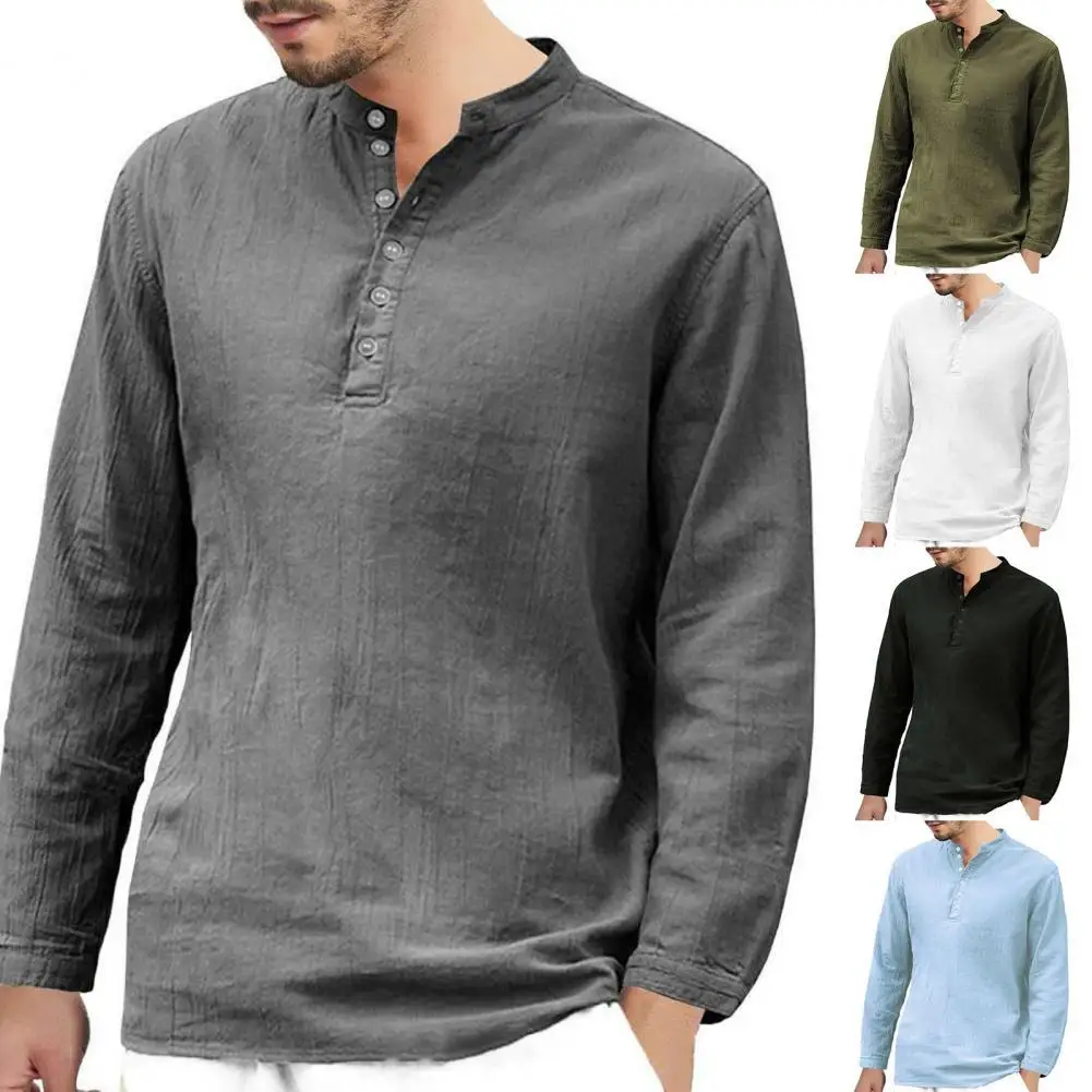 Mens Fashion Breathable Comfy Solid Long Sleeve Loose Casual T shirt Blouse Tops 