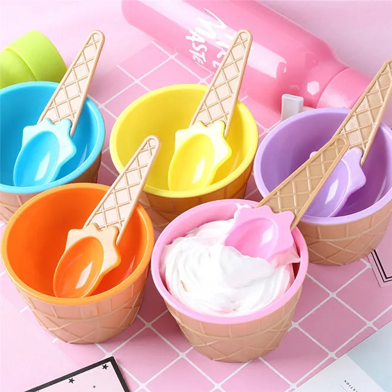 Cute ice cream bowl spoon ice cream cup hot children plastic bowl 1PC dessert bowl lovers bowl gift DIY Kids Kits Accessories U3
