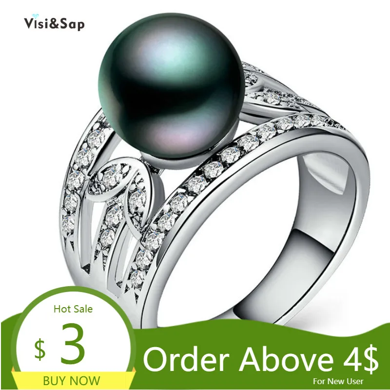 Visisap полая искусственная черная жемчужина кольца для женщин юбилей вечерние