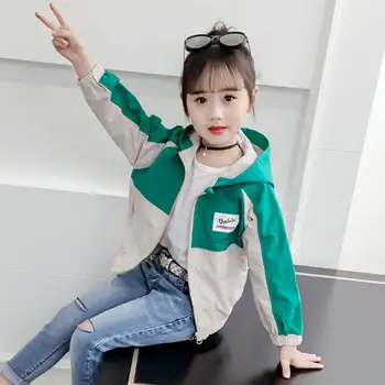 

Spring Jacket for Girls Coats Hooded Patchwork Thin Pattern Baby Girls Clothes Outerwear Kids Windbreaker Autumn Teen Jackets 8