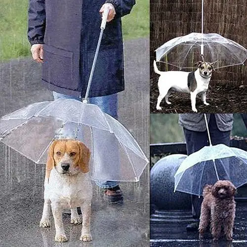 Dog Walking Waterproof Clear Cover Built-in Leash Rain Sleet Snow Pet Umbrella Products | Дом и сад