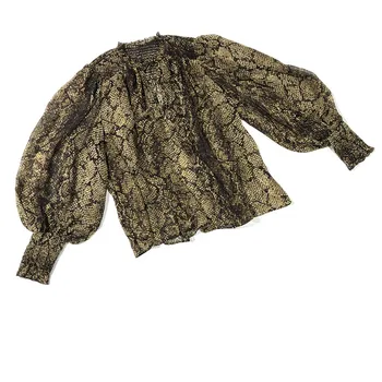 

America Fashion Branded Silk Blouses and Tops 2020 Autumn New Arrival Long Lantern Sleeve Elegant Vintage Snake Skin Shirts