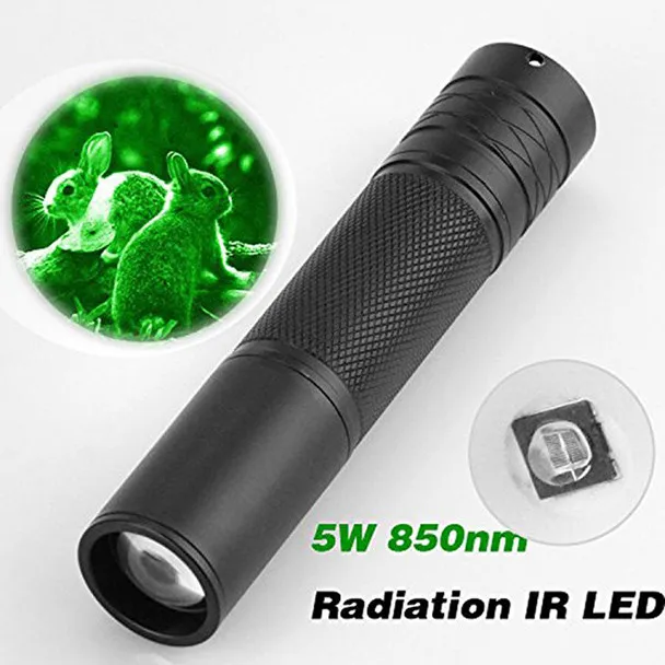 

850nm LED Infrared IR Flashlight Torch Zoomable for Night Vision Scope Single File Flashlight 18650 Rechargeable Battery 5W