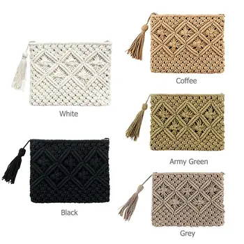 

Handmade Solid Color Tassel Clutch Wallet Women Casual Boho Beach Travel Bags 2020 New Purses Card Holder Bags For Women Totes