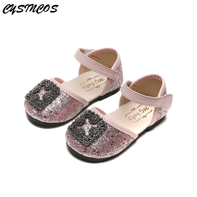 

CYSINCOS 2020 Spring Kids Princess Leather Shoes For Girls Children Wedding Shoes Square Buckle Sequins Baby Girls Sandals