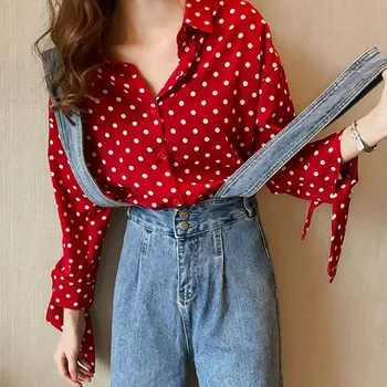 

Fashion Women Blouse Plus Size Turn-down Collar Women Shirts Long Sleeve Dot Shirt Slim Elgant Office Feeminine Blouse