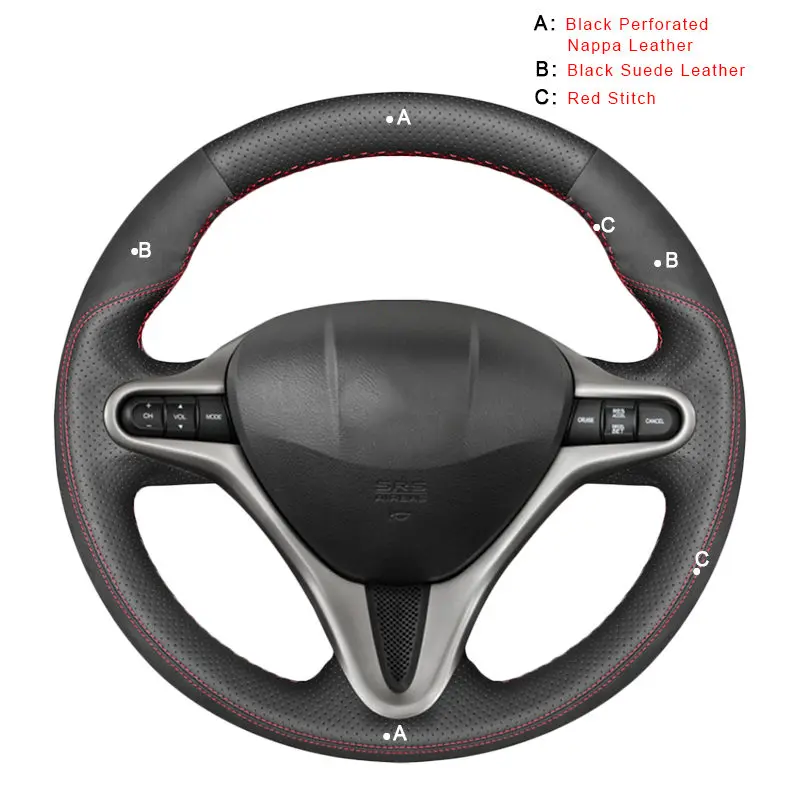 Авто оплетка на Руль Обложка для Honda Civic 8 2006 2007 2008-2010 2011(3-спица) ручной работы колпаки для автомобильных колес - Color Name: Suede and Nappa