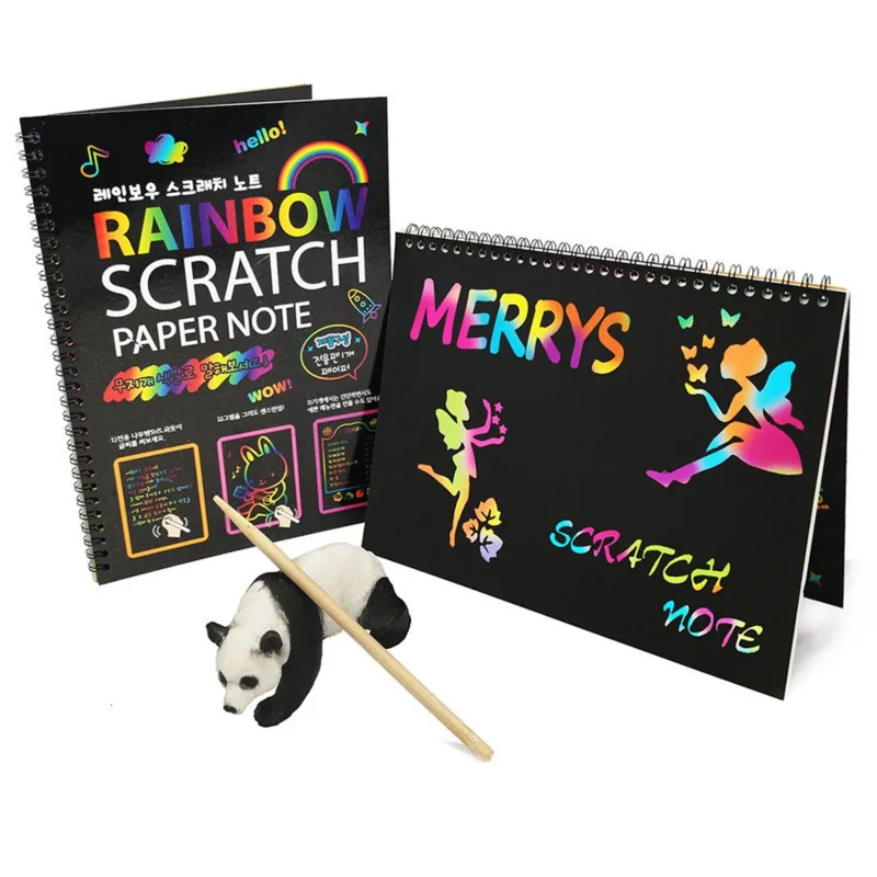 CW/_ Kids Rainbow Scratch Art Kit Magic Drawing Painting Paper Notebook Children