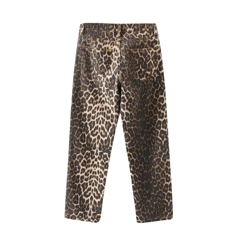 Autumn High Waist Leopard Denim Pants Women Streetwear Winter Pockets Boyfriend Jeans Feminino Casual Girls Pants