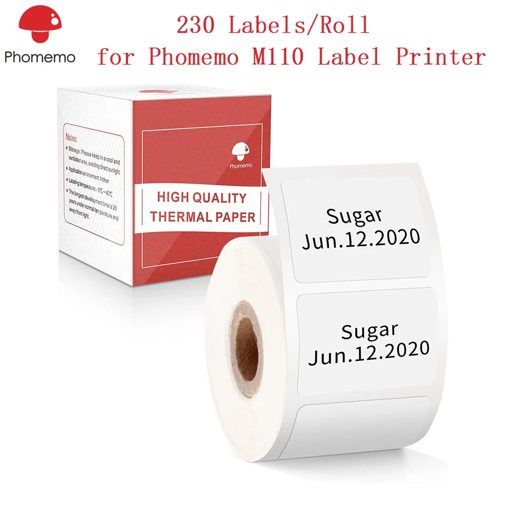 White Square Self-Adhesive Thermal Paper Black on White M110 Label Printer Label 1.18 x 0.79 Direct Thermal Paper Compatible for M110 Label Printer 320 Labels/Roll 30x20mm 