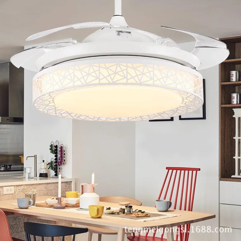 

Hidden Restaurant Fan Lamp Simple LED Living Room Bedroom Home with Fan-style Ceiling Lamp Ceiling Fan Light Remote Control dian