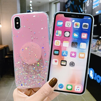 

Bling Glitter Case For iPhone 11 Pro Max 11 Pro 11 XS XR X XS Max 6s 6 7 8 PlusSlim Case With Stand Holder Phone Cases Socket